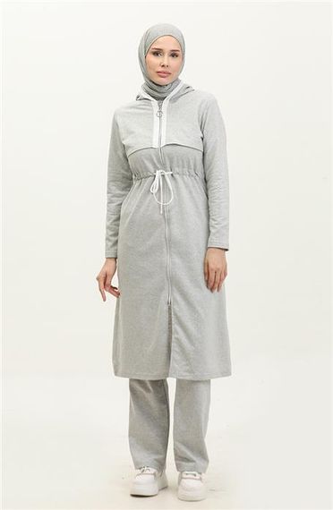 Спортивный комплект с капюшоном и молнией, белый шнурок, базовый, двусторонний, серый, размеры 38-46 - фото 1