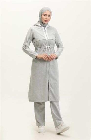 Спортивный комплект с капюшоном и молнией, белый шнурок, базовый, двусторонний, серый, размеры 38-46 - фото 2