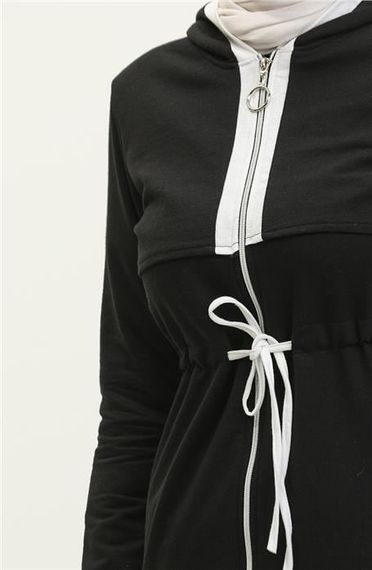 Капюшонный спортивный костюм с молнией и поясом, черный, базовый, из двух частей, размер 38-46 - фото 4