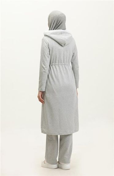 Спортивный комплект с капюшоном и молнией, белый шнурок, базовый, двусторонний, серый, размеры 38-46 - фото 5