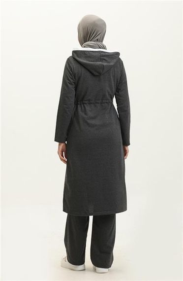 طقم رياضي بسيط بلون أنترسيت بسحاب وسلطة مع غطاء للرأس من سيفدا، متوفر بمقاسات 38-46 - صورة 5