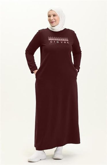 Большой размер длинное плате с карманами и принтом, коричневое, доступно в размерах 46-54 - фото 2