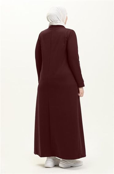 Большой размер длинное плате с карманами и принтом, коричневое, доступно в размерах 46-54 - фото 5