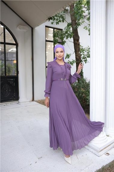 Сукня з шифону з V-подібним вирізом та поясом, монохромна, довга, рік 2024, модель 50016.013, доступна в розмірах 38-46 - фото 5