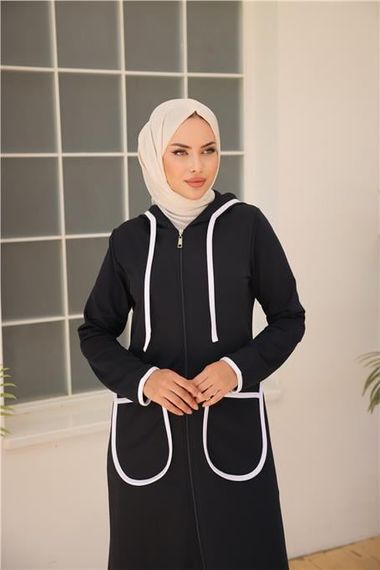 Капюшонний флісовий спортивний комплект з кишенями, темно-синій, для жінок, розміри 38-46 - фото 3