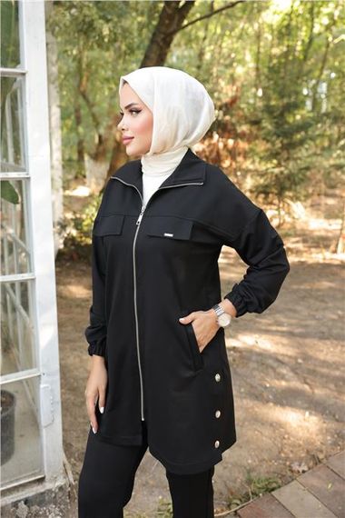 Спортивный комплект с застежкой и карманами, двуслойный, черный, размеры 38-46 - фото 3