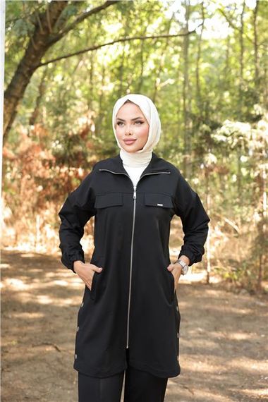 Спортивный комплект с застежкой и карманами, двуслойный, черный, размеры 38-46 - фото 5