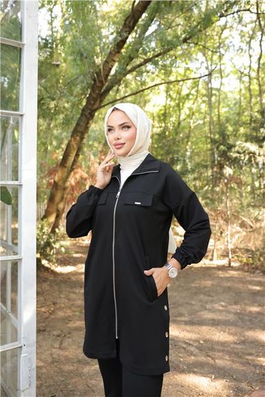 Спортивный комплект с застежкой и карманами, двуслойный, черный, размеры 38-46 - фото 4