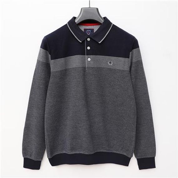 Erkek Uzun Kol Polo Yaka Sweat - CZT-103 - Lacivert - Füme - fotoğraf 1