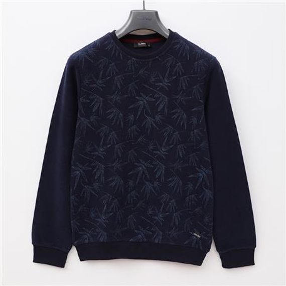 Мужской свитер с печатью, длинный рукав, цвет темно-синий, размеры: XL, L, XXL, M - фото 1