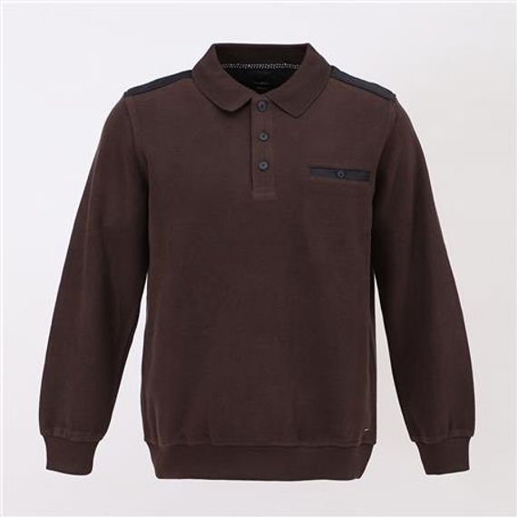 Erkek Uzun Kol Polo Yaka Kalın Sweat - PPS-2501 - Kahverengi - fotoğraf 1