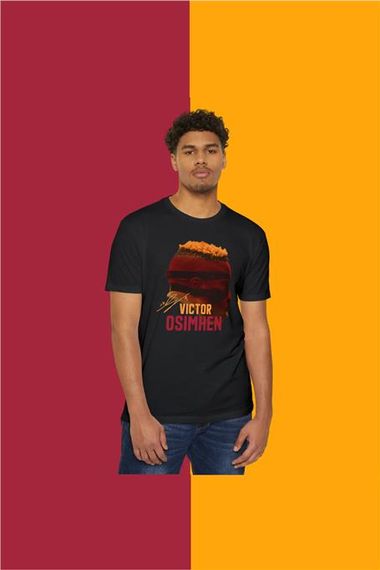 Victor 0Simhen Portreli Maske Baskılı Tişört / T-Shirt Gaıasaray- TYC12356E24CF32000 - Siyah - photo 2