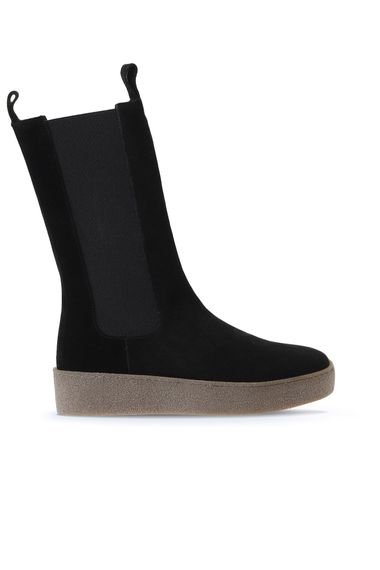 Жіночі черевики Bueno Düz Bot, шкіра, текстиль, висота підборів 4 см, чорний замш, колір таби, розміри 35-41 - фото 1