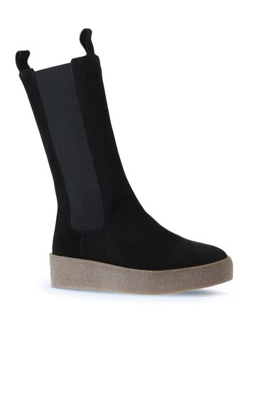 Жіночі черевики Bueno Düz Bot, шкіра, текстиль, висота підборів 4 см, чорний замш, колір таби, розміри 35-41 - фото 2