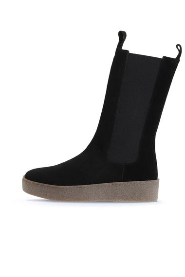 Жіночі черевики Bueno Düz Bot, шкіра, текстиль, висота підборів 4 см, чорний замш, колір таби, розміри 35-41 - фото 3