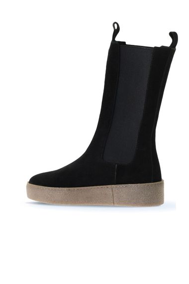 Жіночі черевики Bueno Düz Bot, шкіра, текстиль, висота підборів 4 см, чорний замш, колір таби, розміри 35-41 - фото 4
