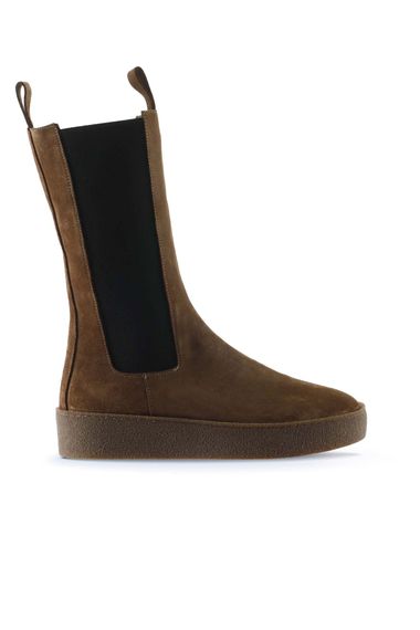 Жіночі черевики Bueno Düz Bot, шкіра, текстиль, висота підборів 4 см, чорний замш, колір таби, розміри 35-41 - фото 5