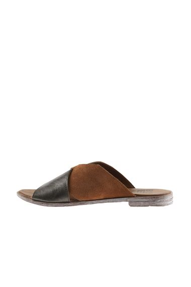 Жіночі шльопанці Bueno з шкіри, без каблука, термо-підошва, доступні в жовто-сірому, сірому з бордо, табаковому з хаки та фіолетовому з табаком - фото 4