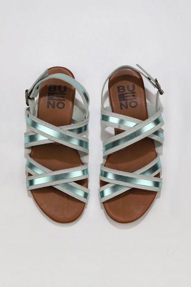 Жіночі сандалі Bueno 01WU7425 з термо підошвою, шкіри та невеликим каблуком 2 см, доступні в кольорах: яскравий шкіряний таба, зелений шкіряний - фото 1