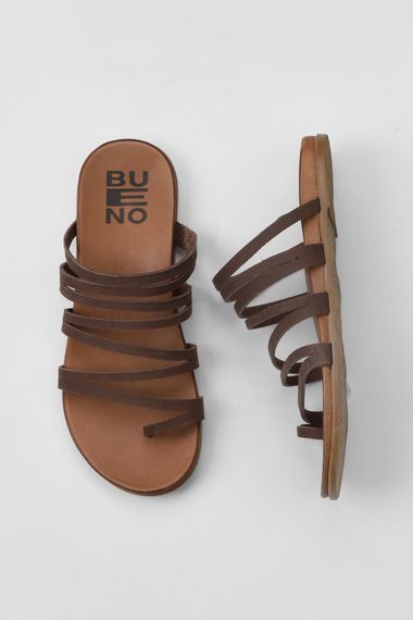 Женские сандалии Bueno с открытым носком, кожа, 1 см каблук, теплостойкая подошва, размеры 36-42, цвета: серый, табачный, красный - фото 1