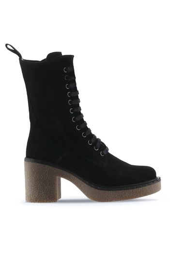 Жіночі ботинки на підборах Bueno Shoes 01WT2902 зі шкіри та текстилю, 8 см підбори, доступні в розмірах 35-41, кольори: бежевий, хаки, чорний замш - фото 1