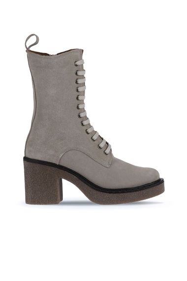 Жіночі ботинки на підборах Bueno Shoes 01WT2902 зі шкіри та текстилю, 8 см підбори, доступні в розмірах 35-41, кольори: бежевий, хаки, чорний замш - фото 5