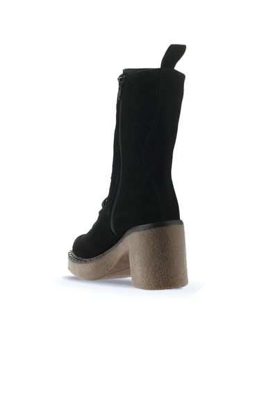 Жіночі ботинки на підборах Bueno Shoes 01WT2902 зі шкіри та текстилю, 8 см підбори, доступні в розмірах 35-41, кольори: бежевий, хаки, чорний замш - фото 4