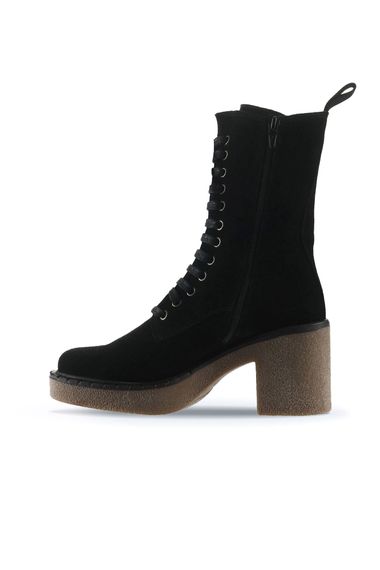 Жіночі ботинки на підборах Bueno Shoes 01WT2902 зі шкіри та текстилю, 8 см підбори, доступні в розмірах 35-41, кольори: бежевий, хаки, чорний замш - фото 3