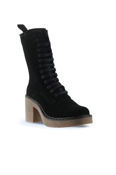 Жіночі ботинки на підборах Bueno Shoes 01WT2902 зі шкіри та текстилю, 8 см підбори, доступні в розмірах 35-41, кольори: бежевий, хаки, чорний замш - фото 2