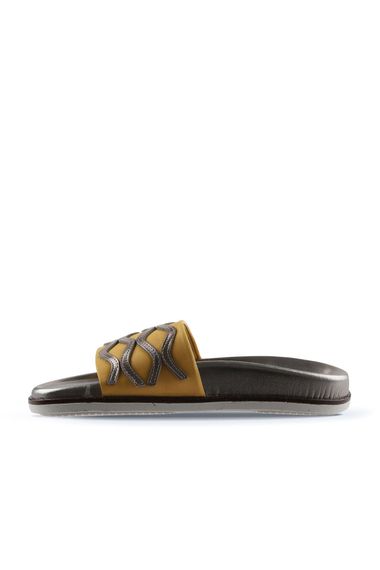 Теплі жіночі сандалі на підборах Bueno 01WU5828 з натуральної шкіри, висота підборів 3 см, доступні розміри 36-40, кольори: жовтий, рожевий, оливковий - фото 4