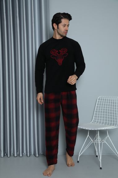 Luxury Soft Polar Ekose Kareli Boğa Desenli Erkek Pijama Takımı - fotoğraf 4