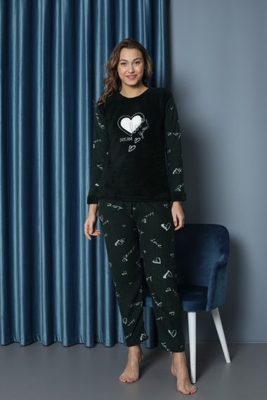 Luxury Soft Welsoft Polar Kalp Desenli Peluş Pijama Takımı - fotoğraf 3