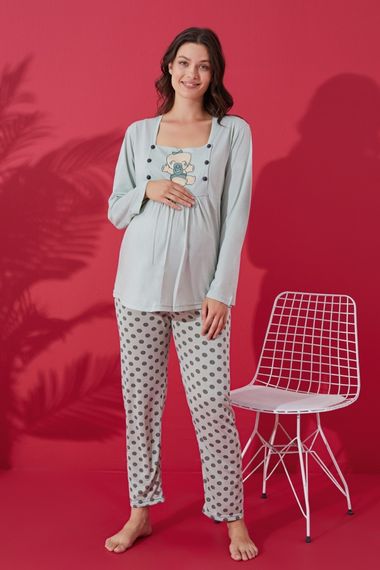 Mother's Dream Buttoned Maternity Pajama Set with Breastfeeding Compartment and Polka Dot - photo 1