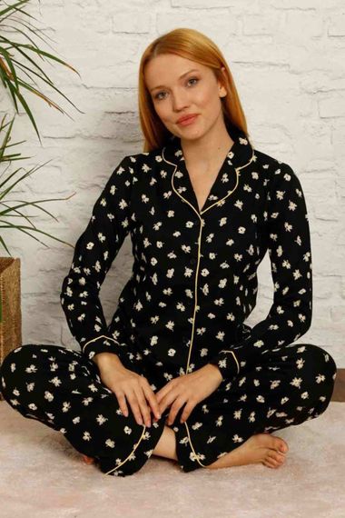 Dreamy Cotton Piping Daisy Patterned Shirt Pajama Set - photo 5