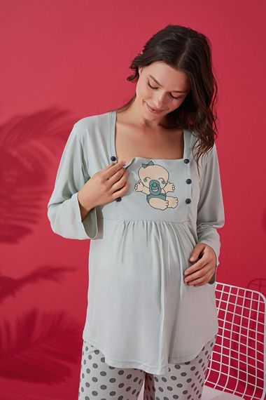 Mother's Dream Buttoned Maternity Pajama Set with Breastfeeding Compartment and Polka Dot - photo 2