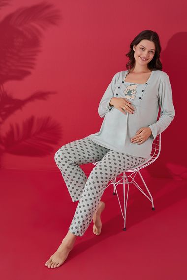 Mother's Dream Buttoned Maternity Pajama Set with Breastfeeding Compartment and Polka Dot - photo 3