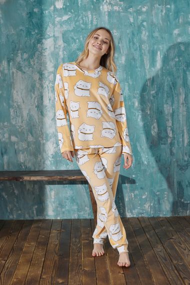 Luxury Velvet Fransız Kadife Desenli Paça Manşetli Pijama Takımı - fotoğraf 3