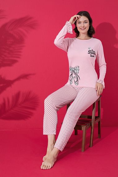Dreamy Cotton Long Sleeve Polka Dot Patterned Women's Pajama Set