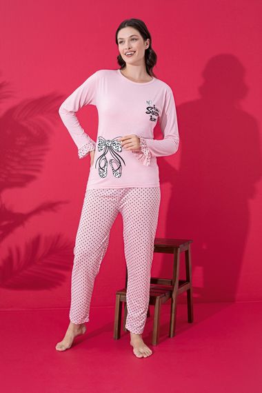 Dreamy Pamuklu Uzun Kollu Puantiyeli Desenli Kadın Pijama Takımı