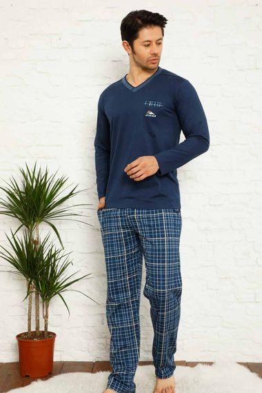 Dreamy Plaid Short Sleeve V-Neck Men's Pajama Set with Pocket - photo 1