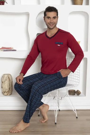 Dreamy Pamuklu Ekoseli Cepli Erkek Pijama Takımı - صورة 2