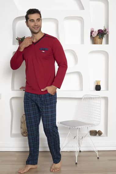 Dreamy Pamuklu Ekoseli Cepli Erkek Pijama Takımı - صورة 3