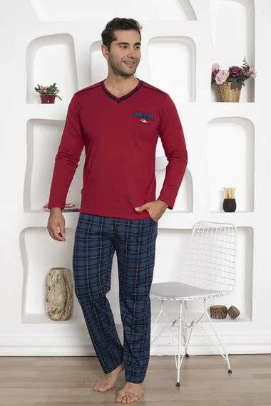 Dreamy Pamuklu Ekoseli Cepli Erkek Pijama Takımı - صورة 1