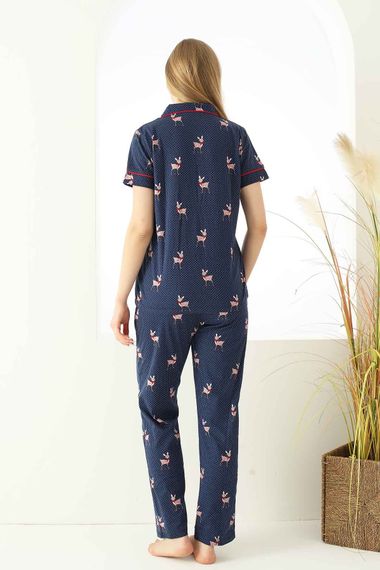 Dreamy Pamuklu Biyeli Ceylan Desenli Kısa Kollu Gömlek Pijama Takımı - photo 3