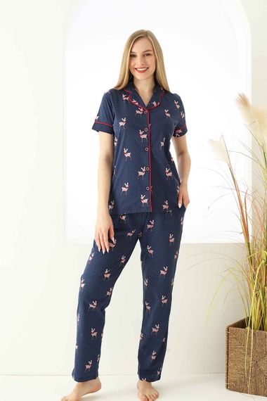 Dreamy Pamuklu Biyeli Ceylan Desenli Kısa Kollu Gömlek Pijama Takımı - photo 4
