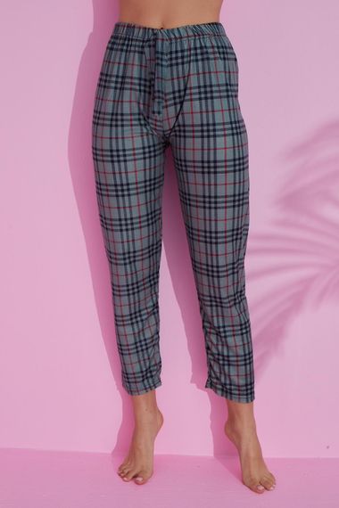 Dreamy Pamuklu Süet Ekose Desenli Pijama Altı Pantolon - صورة 1