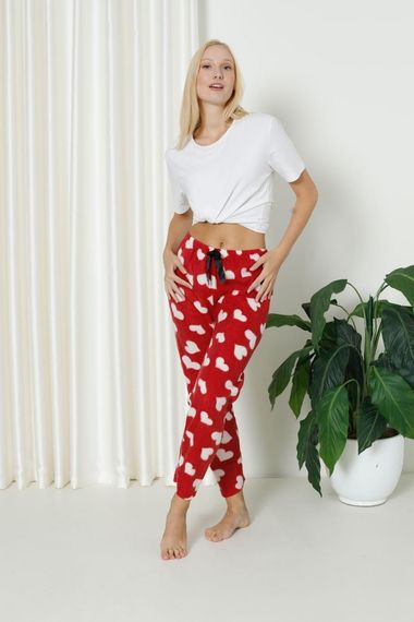 Luxury Soft Welsoft Polar Desenli Kurdeleli Kışlık Pijama Altı Pantolon - صورة 3