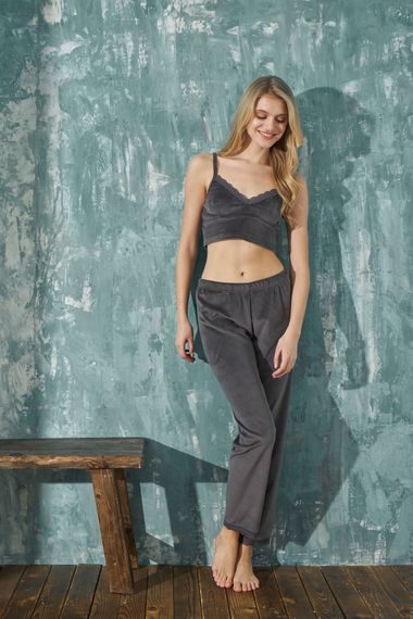 Luxury Velvet Fransız Kadife 3 Parça Sabahlıklı Büstiyer Takım - صورة 1