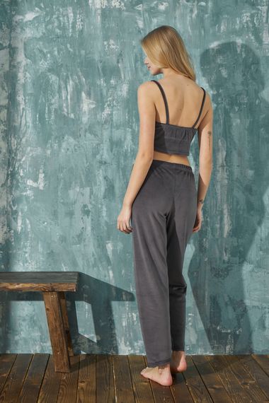 Luxury Velvet Fransız Kadife 3 Parça Sabahlıklı Büstiyer Takım - صورة 4
