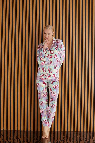 Luxury Velvet Fransız Kadife Unicorn Desenli Gömlek Pijama Takımı - фото 3